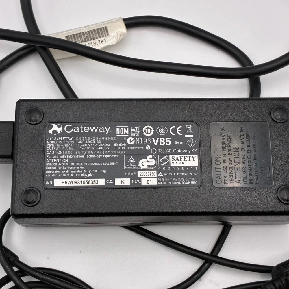 Gateway AC Adapter Laptop Charger ADP-120ZB BB Black 19V 6.32A 120W Power Cord